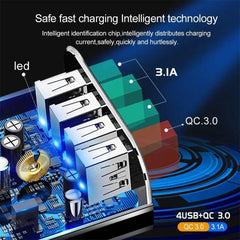 Illuminated 4USB Mobile Phone Quick Charge Charger 3A Charging Head US - ProTrendyz