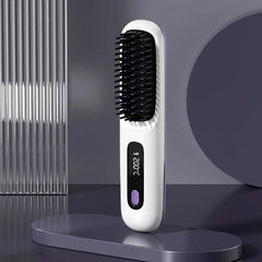 2 In 1 Straight Hair Comb Wireless Hair Straightener Brush Hair Fast Heating Portable Hot Curler USB Charging - ProTrendyz