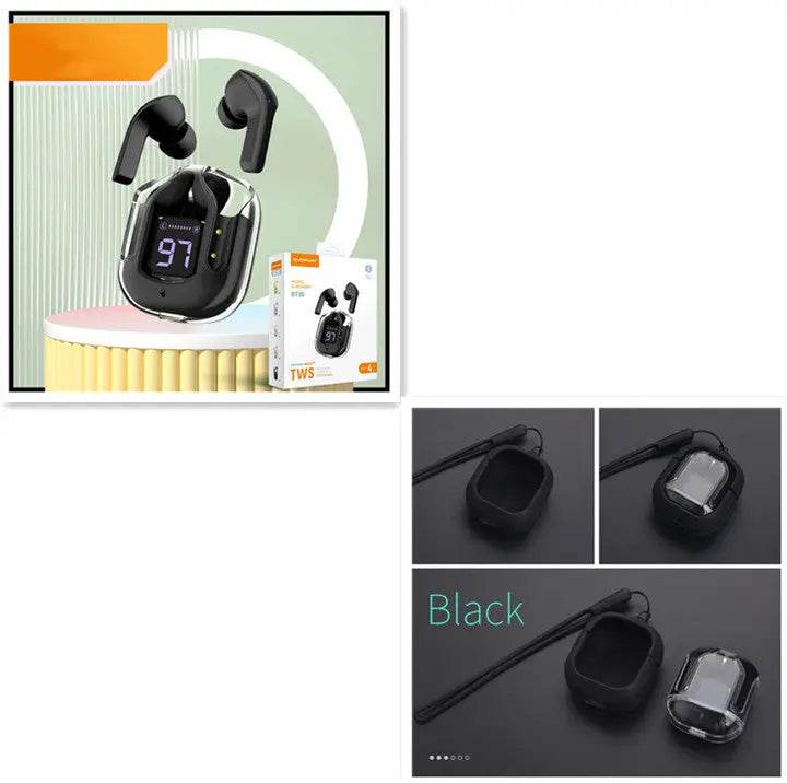 New Mini Transparent Wireless Bluetooth Headset Digital Display ENC Noise Reduction True Wireless Sports Music - ProTrendyz