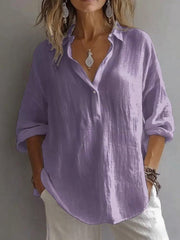 Fashion Long-sleeved Lapel Pullover Shirt Casual Loose Solid Color T-shirt Tops Women's Clothing