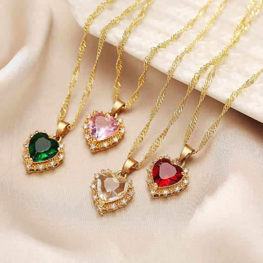 Colorful Rhinestones Heart-shped Necklace Love Gold Clavicle Chain Ins Personalized Jewelry For Women Valentine's Day ProTrendyz