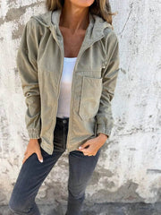 Corduroy Hooded Zip-up Jacket With Pockets Fashion Casual Drawstring Tops Outerwear Women's Clothing 5XL XXXXXL - ProTrendyz