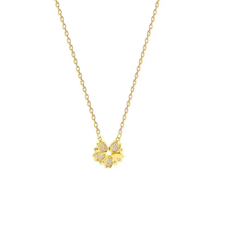 Luxury Four Leaf Clover Pendant Necklace Stainless Steel Crystal Heart Jewelry For Women Gift - ProTrendyz