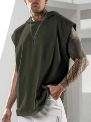 Summer Mens Sleeveless Loose Fitness Hooded Sports Vest