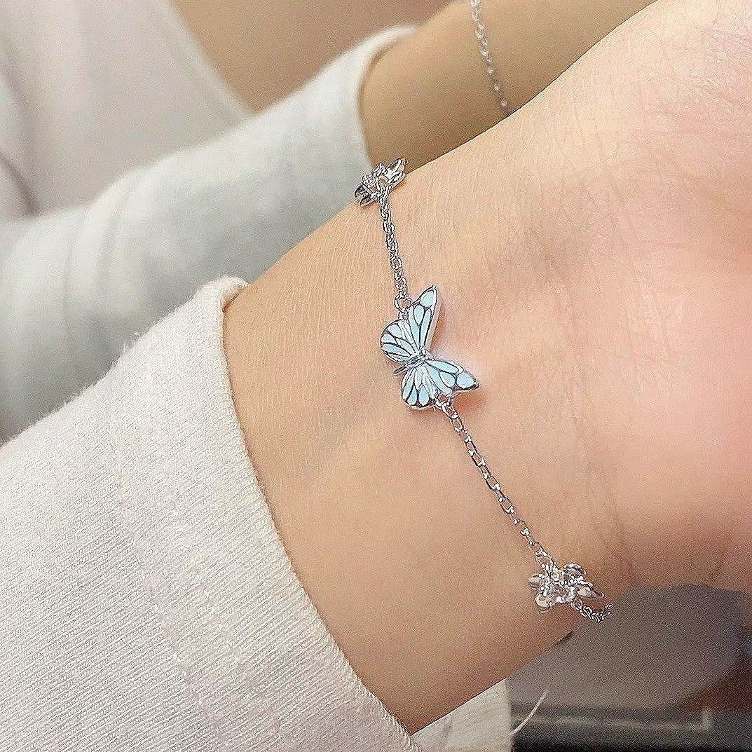 Fashion Blue Luminous Butterfly Necklace Bracelet Set For Glow In The Dark Women Clavicle Chain Choker Party Jewelry Set Gift - ProTrendyz