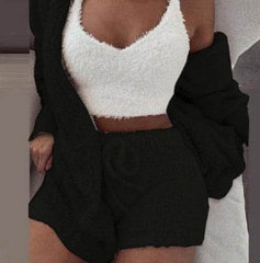 3pcs Womens Clothing Long Sleeve Crop Tank Top And Drawstring Shorts Pajama Set - ProTrendyz