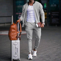Men's Jacket Suit Zip-up Long-sleeved Top And Drawstring Sweatpants Casual Outdoor Sports Set