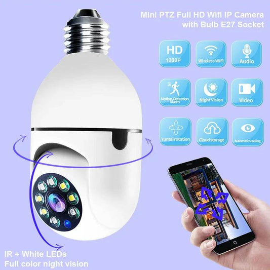 WiFi CAMERA 1080P Bulb 4X Zoom Camera E27 Home 5GWiFi Alarm Monitor Smart - ProTrendyz