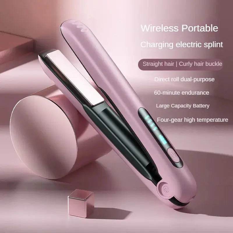 Wireless Hair Straightener Flat Iron Mini 2 IN 1 Roller USB 5000mAh Max 200 Degree Portable Cordless Curler 4 Levels Dry And Wet Uses - ProTrendyz