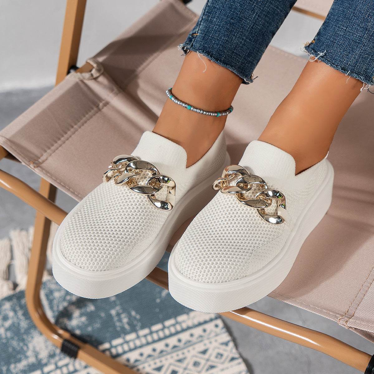 Chain Flats Shoes Women Breathable Mesh Shoes - ProTrendyz