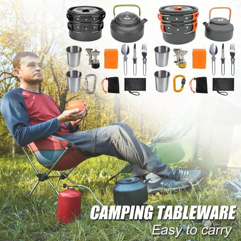 Camping Cookware Kit Outdoor Cooking Set Aluminum Equipment Outdoor Pot Travel Tableware Kitchen Hiking Picnic Emergency BBQ - ProTrendyz