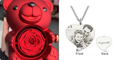 Rotating Bear Gift Box Eternal Rose Teddy Bear Jewelry Box With Necklace Valentine Wedding Special Present For Girlfriend Anniversary Gift Jewelry Box
