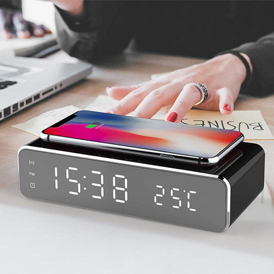 LED Electric Alarm Clock With Wireless Charger Desktop Digital Despertador Thermometer Clock HD Mirror Clock Watch Table Decor - ProTrendyz