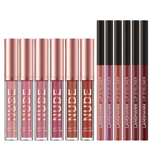 Lip Liner And Lipstick Makeup 12 Pcs Set 6 Matte Lipstick 6 Lip Liner Pens Waterproof Long Lasting Matte Lipstick Beauty Cosmetics Makeup Gift For Girls Lipstick Set - ProTrendyz