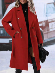 Lapel Double-breasted Trench Coat With Belt Winter Fashion Solid Color Long Jacket Outwear Women Clothing - ProTrendyz