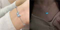 Fashion Blue Luminous Butterfly Necklace Bracelet Set For Glow In The Dark Women Clavicle Chain Choker Party Jewelry Set Gift - ProTrendyz