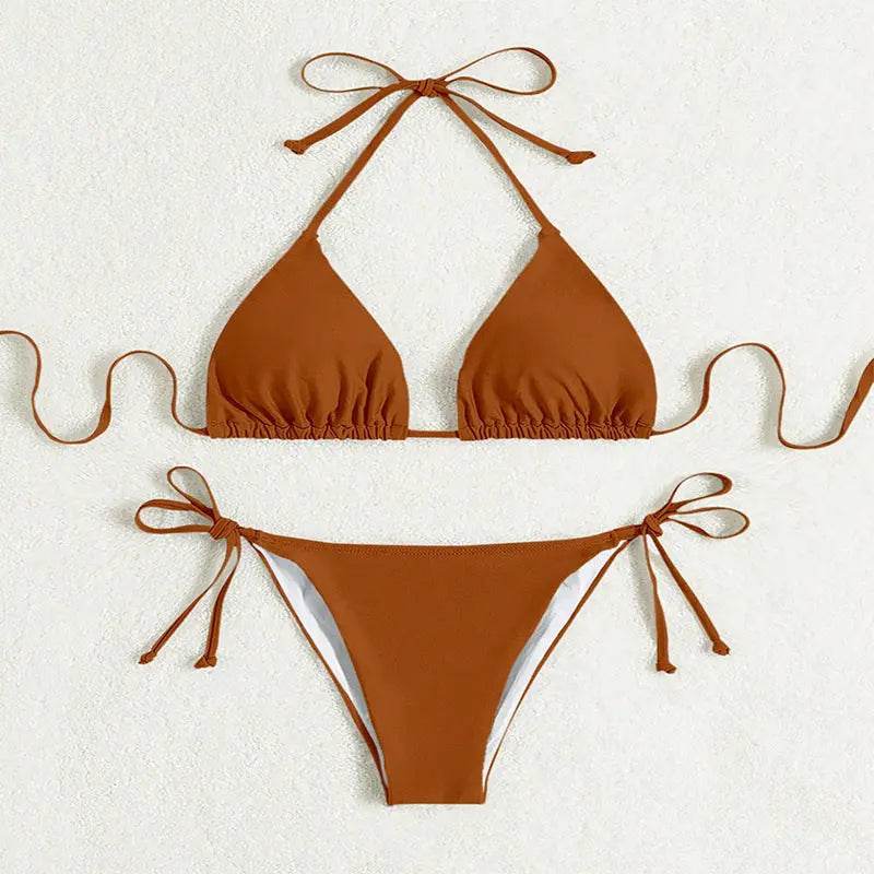Pure Color Tied Halter Bikini Swimsuit - ProTrendyz