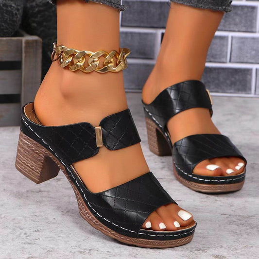 High Heel Slippers Women's Fashion Round Toe Sandals Summer - ProTrendyz