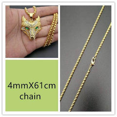 Men Stainless Steel Necklace Gold Color Viking Wolf Head Necklace Pendant With Chain Iced Out Norse Talisman Ethnic Jewelry - ProTrendyz