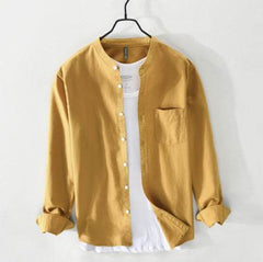 Fashion Stand-Up Collar Solid Color Simple Youth Long-Sleeved Cotton Shirt - ProTrendyz