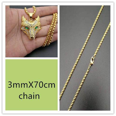Men Stainless Steel Necklace Gold Color Viking Wolf Head Necklace Pendant With Chain Iced Out Norse Talisman Ethnic Jewelry - ProTrendyz