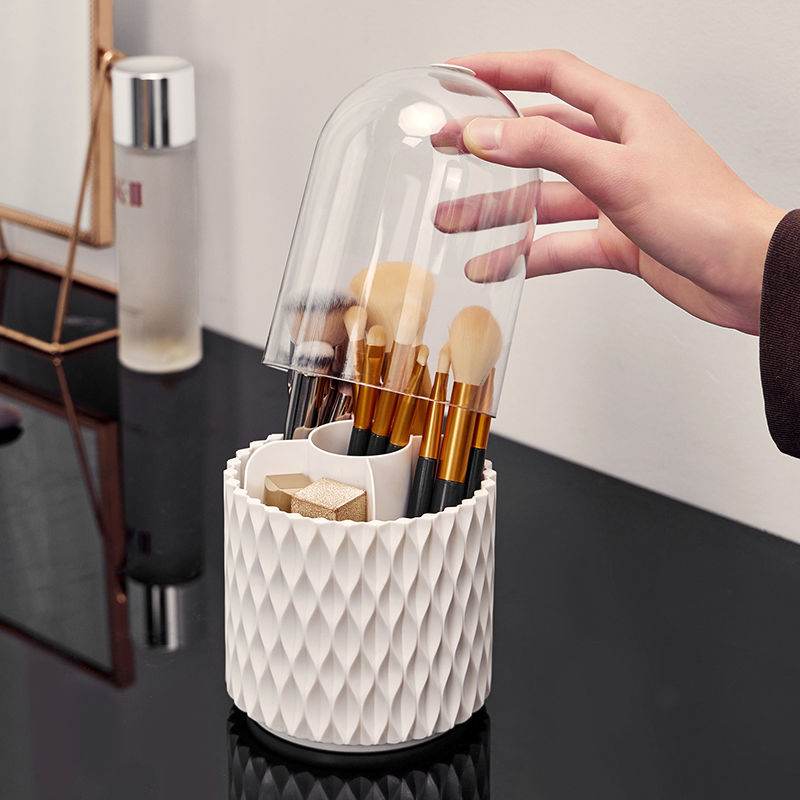 360 Rotating Large Capacity Transparent Makeup Brush Storage Pen Holder Acrylic Dust With Lid Desktop Cosmetic Storage Box - ProTrendyz
