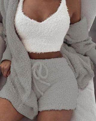 3pcs Womens Clothing Long Sleeve Crop Tank Top And Drawstring Shorts Pajama Set - ProTrendyz
