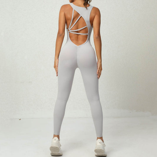 Yoga Jumpsuit V-shaped Back Design Sleeveless Fitness Running Sportswear Stretch Tights Pants For Womens Clothing - ProTrendyz