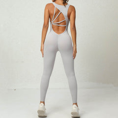 Yoga Jumpsuit V-shaped Back Design Sleeveless Fitness Running Sportswear Stretch Tights Pants For Womens Clothing - ProTrendyz