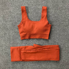 2pcs Thread Yoga Suit Seamless Bra And Butt Lifting High Waist Leggings Set For Women Sports Fitness Yoga Pants Sportswear Outfits Clothing - ProTrendyz