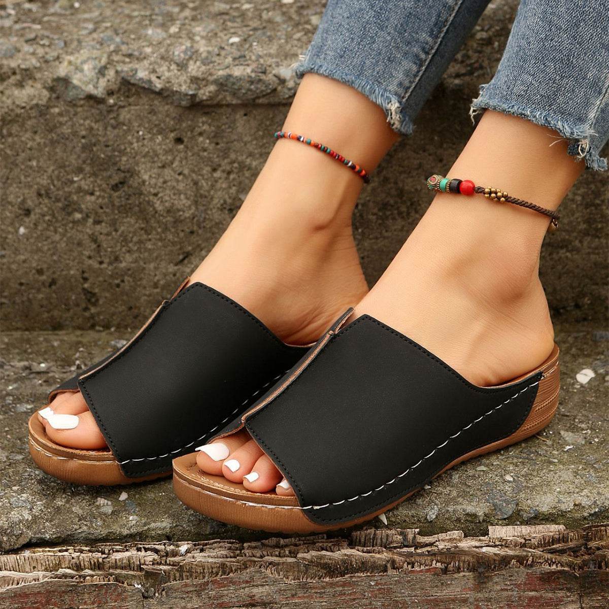 Fashion Solid Wedges Sandals Summer Casual Peep-toe Slippers Outdoor Thick Sole Heightening Slides Shoes Women - ProTrendyz