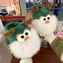 Cute Cartoon Christmas Deer Cotton Shoes Winter Indoor Floor Home Slippers Half-covered Heel Warm Plush Shoes Women - ProTrendyz