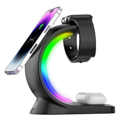 4 In 1 Magnetic Wireless Charger Fast Charging For Smart Phone Atmosphere Light Charging Station For Airpods Pro I-phone Watch - ProTrendyz
