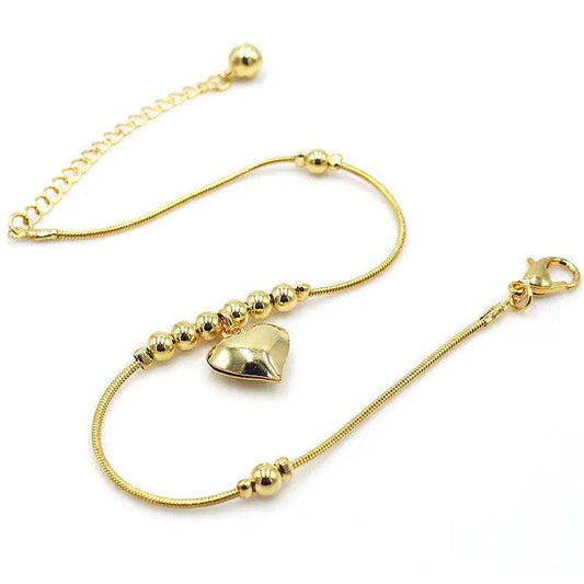 Gothic Gold Color Heart Pendant Anklet For Women Ball Beaded Anklet Vintage Chunky Jewelry US - ProTrendyz