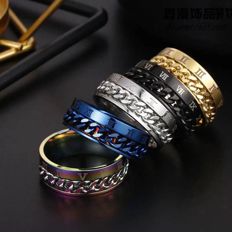 Roman Letter Rotatable Chain Rings Men Digital Titanium Steel RingFor Couple High Quality Multifunctional Bottle Opener Ring Spinner Jewelry Punk Gifts US - ProTrendyz