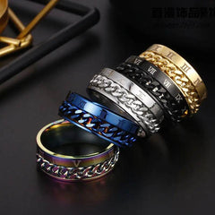 Roman Letter Rotatable Chain Rings Men Digital Titanium Steel RingFor Couple High Quality Multifunctional Bottle Opener Ring Spinner Jewelry Punk Gifts US - ProTrendyz