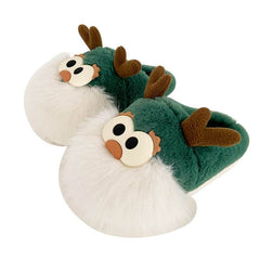 Cute Cartoon Christmas Deer Cotton Shoes Winter Indoor Floor Home Slippers Half-covered Heel Warm Plush Shoes Women - ProTrendyz