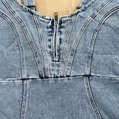 New U-neck Suspender Denim Dress Summer Casual Tight Slim Fit Dresses With Slit Design Womens Clothing - ProTrendyz