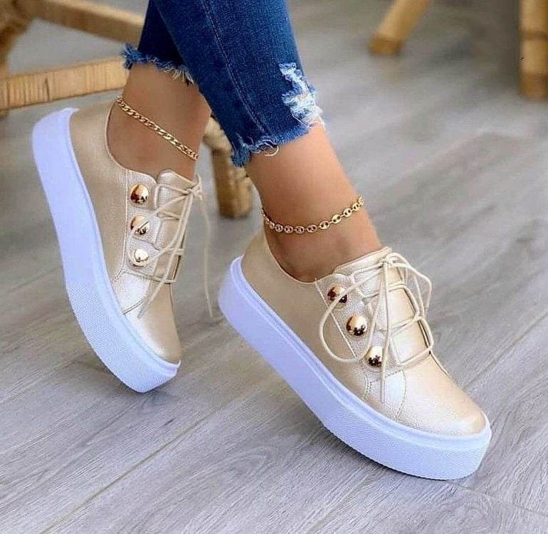 Lace-up Flats Sneakers Women Rivet Casual Shoes - ProTrendyz