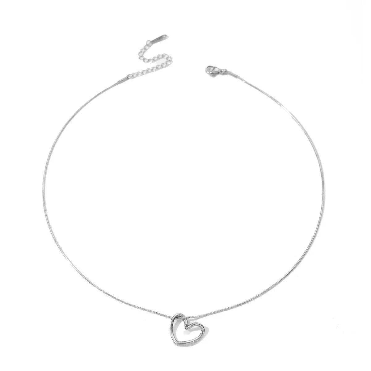 Fashion Jewelry Tainless Steel Twist Hollow Heart Pendant Necklace For Women Spicy Girls Simple Clavicle Chain Jewelry Gift - ProTrendyz