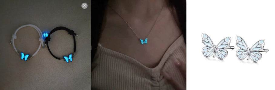 Fashion Blue Luminous Butterfly Necklace Bracelet Set For Glow In The Dark Women Clavicle Chain Choker Party Jewelry Set Gift - ProTrendyz