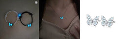 Fashion Blue Luminous Butterfly Necklace Bracelet Set For Glow In The Dark Women Clavicle Chain Choker Party Jewelry Set Gift - ProTrendyz