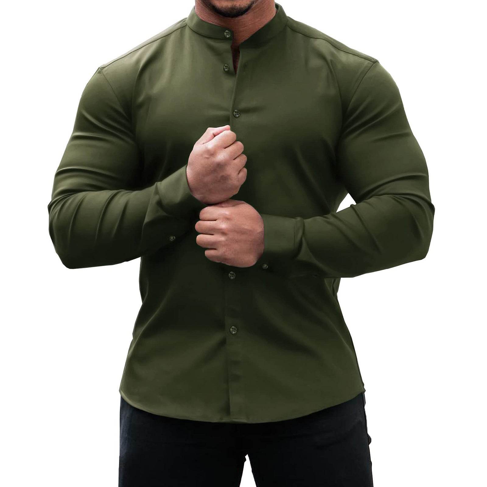 Long Sleeve Shirt Men Casual Button Down Slim Tops Solid Color Casual Mens Clothing - ProTrendyz