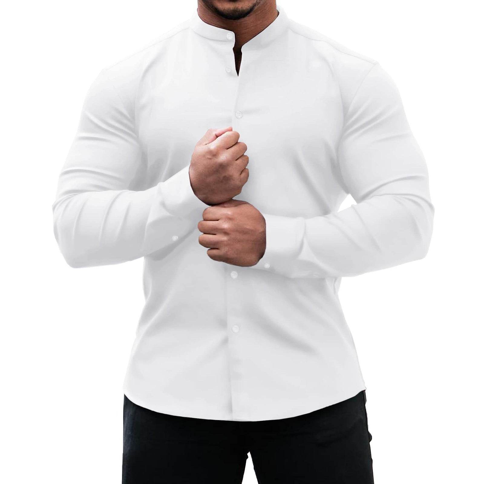 Long Sleeve Shirt Men Casual Button Down Slim Tops Solid Color Casual Mens Clothing - ProTrendyz