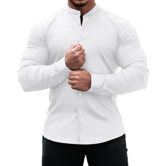 Long Sleeve Shirt Men Casual Button Down Slim Tops Solid Color Casual Mens Clothing - ProTrendyz