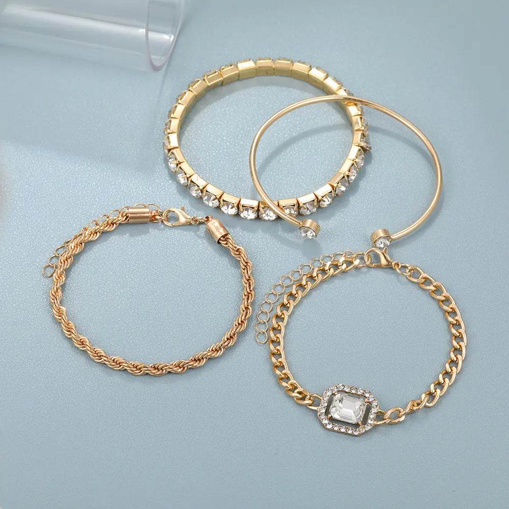 Fashion Jewelry 4 Pcs Crystal Bracelet Set Bohemian Design For Women Vintage Luxury Twisted Cuff Chains Armband Jewelry Accessories - ProTrendyz