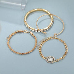 Fashion Jewelry 4 Pcs Crystal Bracelet Set Bohemian Design For Women Vintage Luxury Twisted Cuff Chains Armband Jewelry Accessories - ProTrendyz