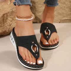 New Air Cushion Thong Sandals Summer Flip Flops Hollow Metal Buckle Wedges Shoes For Women Thick Sole Beach Shoes - ProTrendyz