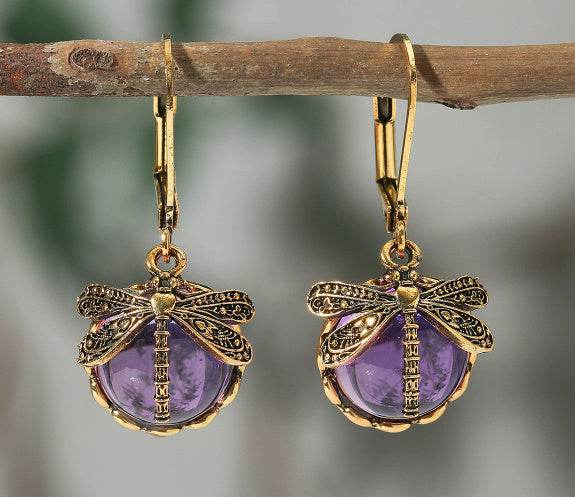 Fashion Jewelry Women's Earrings Hanging Vintage Dragonfly Pendant Earring Boho Chakra Blue Moonstone Drop Earrings For Women Wedding Charm Ethnic Jewellery - ProTrendyz