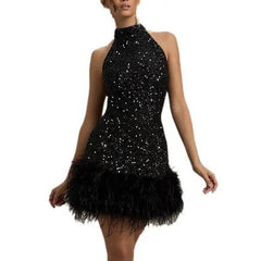 Women's Sleeveless Slim Shiny Plush Dress - ProTrendyz
